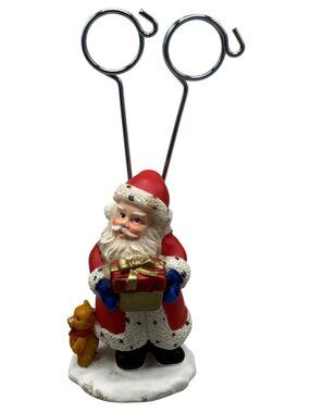 Christmas Santa Claus Figurine Photo Holder With Metal Wire Stand 4.5" Tall READ